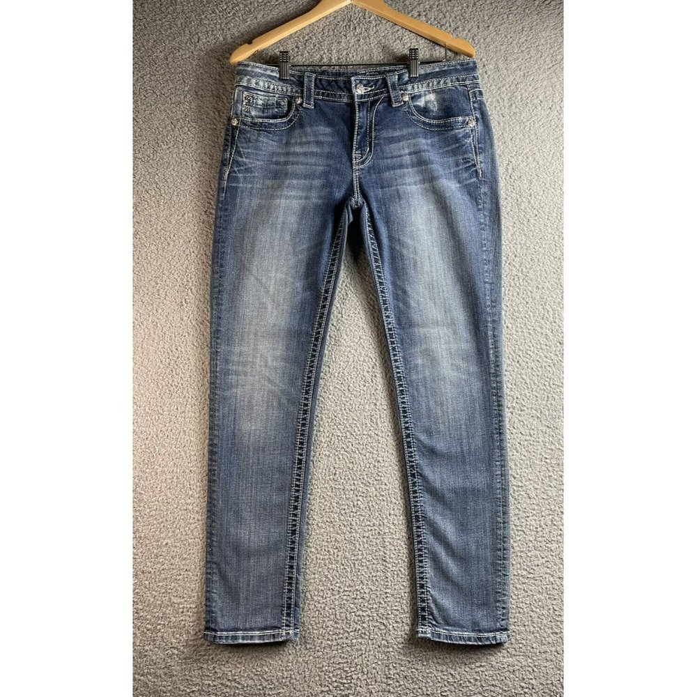 Miss Me Jeans Womens Size 32 Blue Signature Skinny Embellished Denim Ladies Pant - Picture 2 of 12